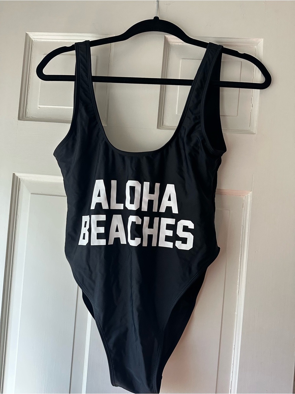 Black One-Piece Swimsuit with ALOHA BEACHES